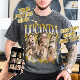 FLOCHIL Custom Bootleg Rap Tee with Photo Picture Name, Custom Your Own Bootleg Shirts, Bootleg Rap T Shirt Custom (Design 2)