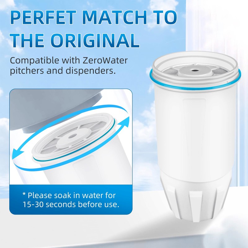 Water Filter Replacement Fits for ZERO Pitcher, 6 Pack Water