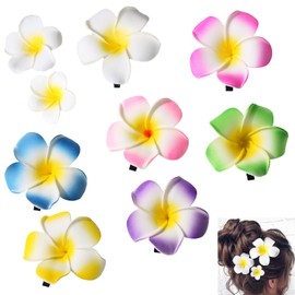 9 Stück Haarklammer, Haarspangen mit Hawaii-Blumen, Multicolor Plumeria-Haarspangen mit Blumenmuster für Sommer, Haar-Accessoires für Frauen, Mädchen, Strand, Party, Hochzeit Dekoration (Farbe 2)