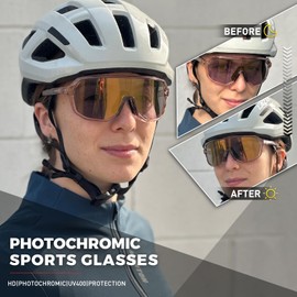 KAPVOE K63 Bicycle Glasses, Self-tinting Sunglasses, Men and Women, Mountain Bike Sunglasses, Sports Glasses, UV Protection for Fast Cycling, Running, MTB Bicycle