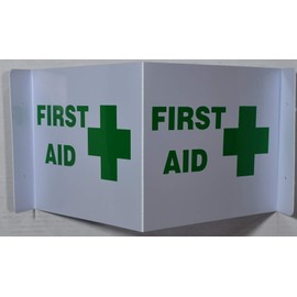 First AID 3D Sign Projection Sign/First AID Sign Hallway Sign (White,Green,Plastic,7x9)-Les Deux cotes line
