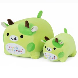 Yeqivo Birthday Cow Plush Pillow Stuffed Animal Toy, Green Birthday Cartton Cow Plush Stuffed Animals, Soft Animal Plush Pillow for Kids(Cow, 40cm/15.7inch)