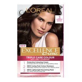 L'Oréal Paris, Permanent Hair Dye, Strengthening & With Up To 100% Grey Coverage, Excellence, Darkest Brown 3.0