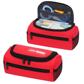 ECHSRT Jumbo Pencil Case Organizer for Men Women, Extra Large Capacity Pencil Pouch, Sturdy Portable Storage Bag for Office Travel Supplies - Red