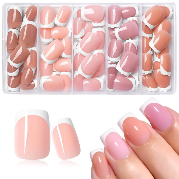Bellelfin White French Tip Press on Nails Medium Square Fake