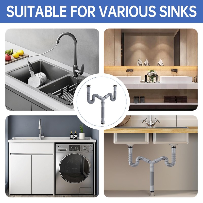 Oblectatio Double Sink Drain Kit - Flexible 1-1/2 & 1-1/4