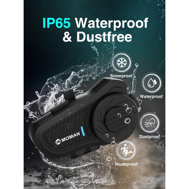 Moman Motorcycle Intercom, H2 Pro【2 Pack Carbon】 Helmet Headset Wireless