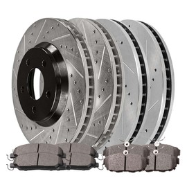 AutoShack Front and Rear Drilled and Slotted Brake Rotors Black and Ceramic Pads Kit Set Replacement for 2011 2012 2013 2014 Ford Mustang 3.7L V6 RWD BRAKEPKG347