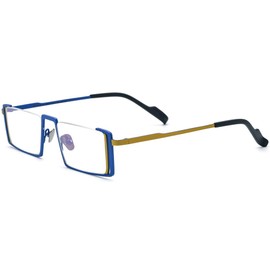 FONEX Colorful Pure Titanium Glasses Frame Men Retro Square Eyeglasses Women Vintage Optical Eyewear F85780 (F85780 Blue, Clear)