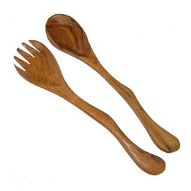 Olive Wood Salad Servers Pair African Handcrafted River Design