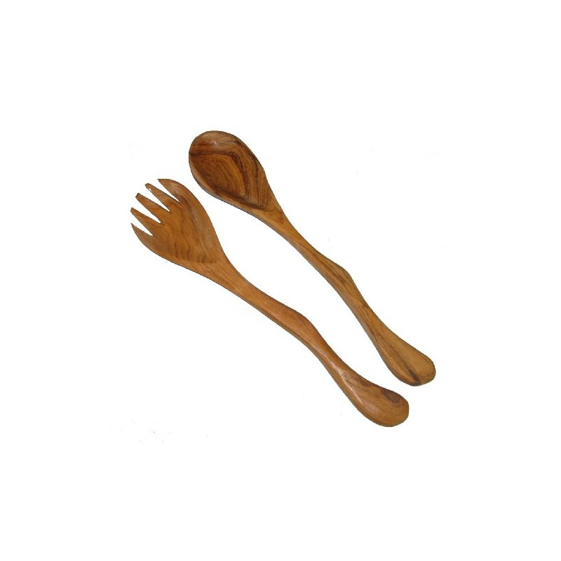 Olive Wood Salad Servers Pair African Handcrafted River Design