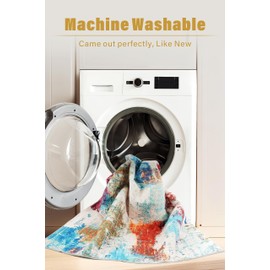 Carvapet Rugs for Hallway, Colorful Modern Abstract Low Pile Large Carpet with Rubber Backing, Foldable, Non Slip Machine Washable Runner Rug (6 x 2 Feet Rectangular, Red Rug)