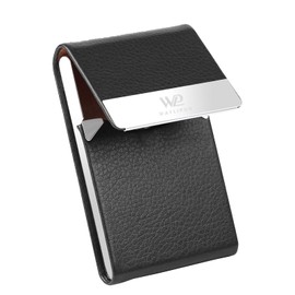 Waylipun Business Card Holder, Professional Business Card Holder for Gentle Storage of Your Cards, Business Card Holder with Magnetic Closure Made of Metal and PU Leather for Men and Women - Black,