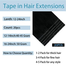 Tape in Hair Extensions Human Hair 20Inch Natural Black Color 20Pcs 50G/Pack Straight Seamless Weft Skin Invisible Thick 100% Real Black Human Hair Tape In Extensions