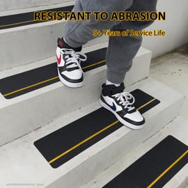 S&X Outdoor Stair Treads Non-Slip, 6" x 24" Anti-Slip Tape with Reflective Stripe, Black, 12-Pack