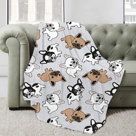 Cute French Bulldog Blanket, Animal Dog Print Throw Blankets for Bed Car Couch Sofa Super Soft Lightweight Warm Flannel Microfiber Throw Frenchie Gifts for Women, Bulldog Dog Lover 60"X50" for Teens