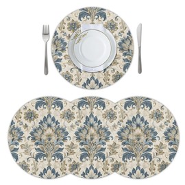 Eizlang Retro Floral Pattern Round Placemats Set of 4, 15inch Washable Heat Resistant for Farmhouse Dining Table Non-Slip Indoor Outdoor Party Place Mats Kitchen Dining Decoration