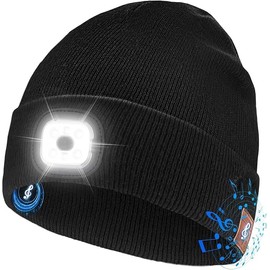 Jeohu Bluetooth Beanie with Light,Headlamp Cap with Headphones,Winter Sports Music Hat with Speakers for Men & Women Gifts