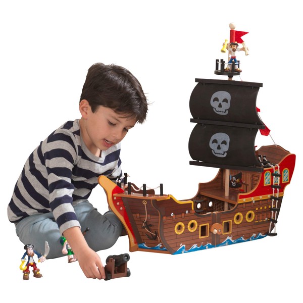 KidKraft Adventure Bound™: Wooden Pirate Ship Play Set with Lights and Sounds, Pirate Figures, 8 Pieces Included, Gift for Ages 3+