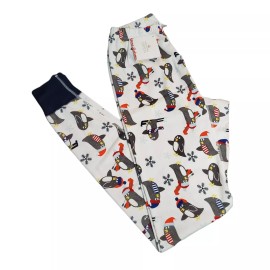 Hanna Andersson Adult Unisex Pajama Set Size XS Snow Skiing Penguin NEW