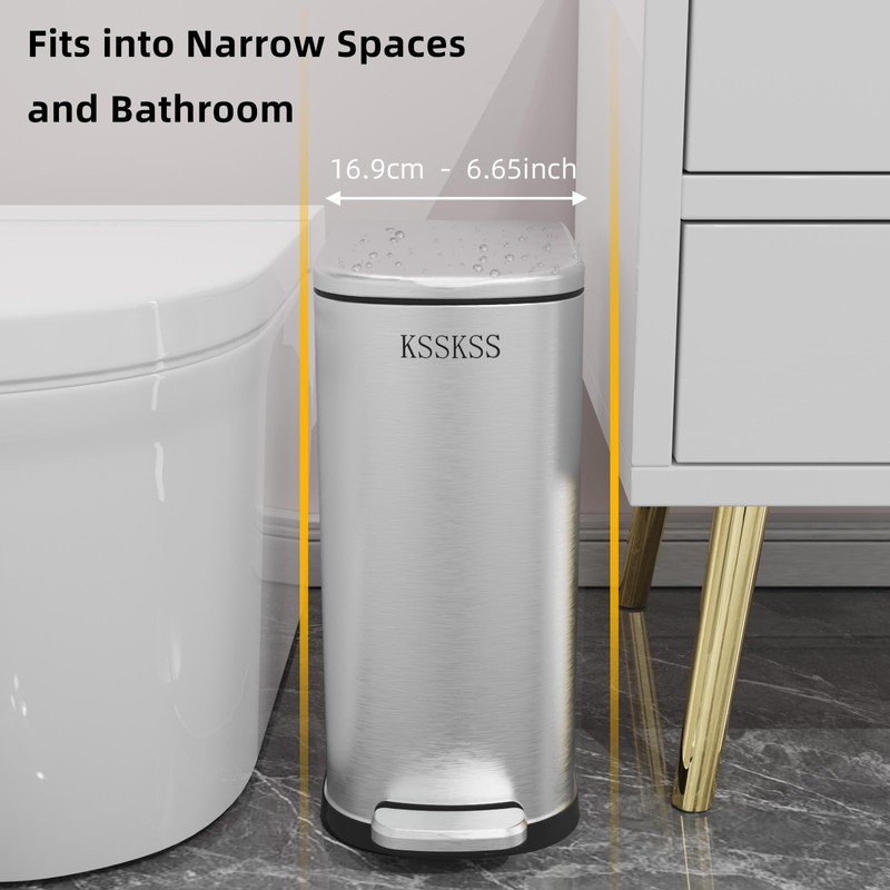 KSSKSS 2.6 Gallon Slim Bathroom Trash Can with Soft Close