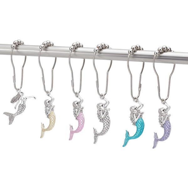 FREEBLOSS 12Pcs Shower Curtain Hooks Rings with Mermaids Pendant Rust