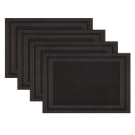 Winknowl Placemats Set of 4，Heat Resistant Woven Vinyl Washable PVC Place Mats，Non-Slip Stain Resistant Indoor/Outdoor Table Mats for Dining Table (Black Brown)