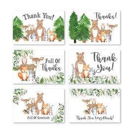 Hadley Designs 24 Kids Thank You Cards Birthday - 4x6 Animal Woodland Baby Shower Thank You Cards with Envelopes Kids ThankYou Notes Bulk, Blank Teacher Appreciation Notes, Party Supplies, Made In USA