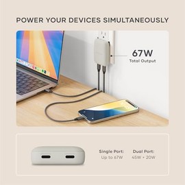 SATECHI OntheGo Cargador de Pared 67W, GAN USB-C, PD 3.0+PPS, Arena