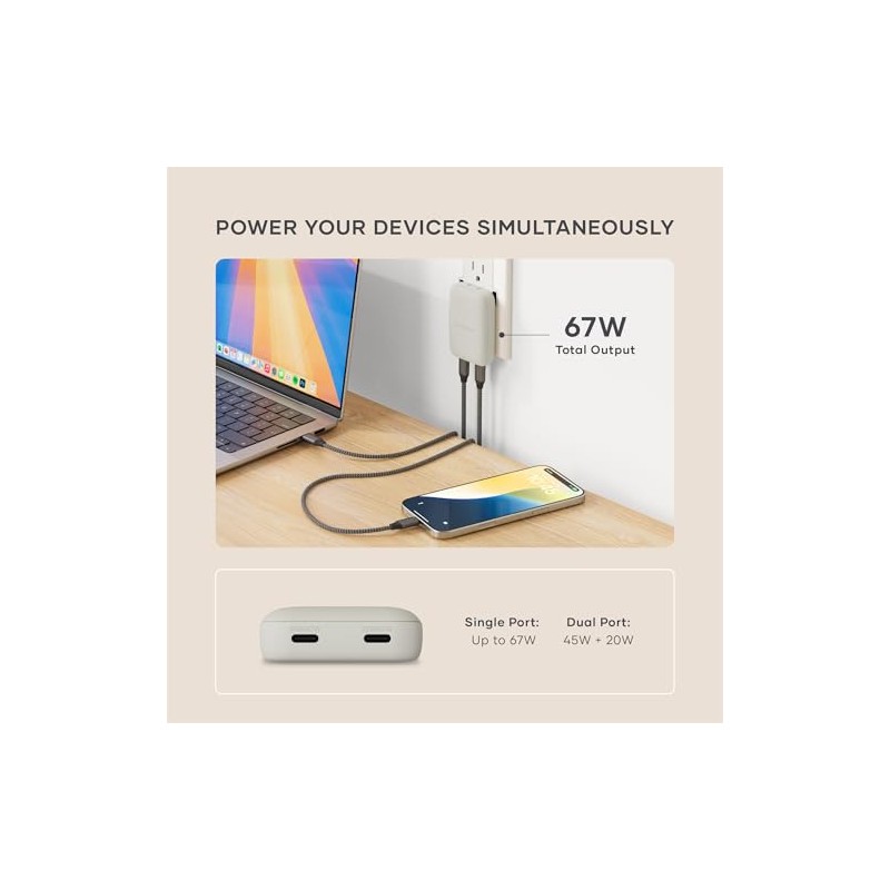 SATECHI OntheGo Cargador de Pared 67W, GAN USB-C, PD 3.0+PPS,