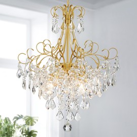 WUZUPS Crystal Chandelier 5-Light Pendant Ceiling Light Modern Lighting Fixture for Dining Room Hallway Bedroom Kitchen Bathroom, H 22.4" x W 18.3", E12 Base, Gold