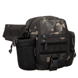 Tactical Waist Bag Fanny Pack for Men Riding Hiking Fishing Bag Multi-Purpose Portable Water Bottle Holder Waterproof 1000D Nylon (Black Camo)