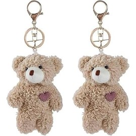 Mini Plush Keychain Brown Bear Pink Heart Plush Keychain Soft Cotton DIY Keychain Stuffed Toys Bear Keychain Car Accessories Car Keychain, luminous, Unit size