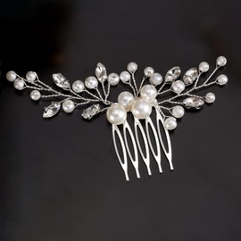 Wedding Bride Pearl Hair Combs Silver Rhinestone Bride Wedding Hair Pieces Headpieces Bridal Crystal Hair Side Combs Clip Accessories for Women and Girls
