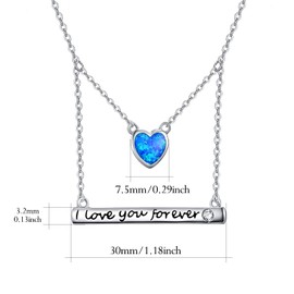 TANGPOET Bar Layering Necklace for Women Sterling Silver with Heart Opal Pendant I Love You Forever Jewelry Gift for Mom Daughter