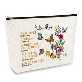 Christian Motivational Gifts for Girls Women Makeup Bag Inspirational Gift for Her Daughter Sister Niece Butterfly Zipper Cosmetic Bag Christmas Baptism Religious Gifts Travel Toiletry Pouch