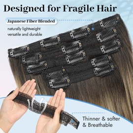 Isaic Clip in Synthetic Hair Extensions Layered Long Wavy 5PCS Thick Hairpieces Balayage Chocolate Brown to Caramel Blonde Synthetic Double Weft Natural Hair Extensions 16 Inch for Women