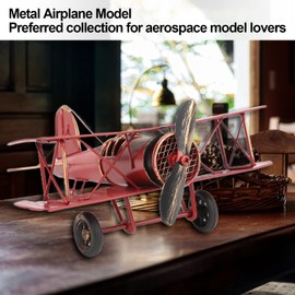 HERCHR Vintage Aeroplane Decor, Metal Aeroplane Model Vintage Aeroplane Retro Aeroplane Model Aeroplane Kids Toy Gifts, 21.3 cm/8.4 Inches (Red)