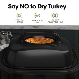 Buffet 22Qt Turkey Roaster with Self-Basting Lid, 1450W Electric Roaster Oven, Stainless Steel with Removable Pan and Rack, Black