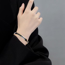 Let Them Motivational Color Bangle, Self Worth Inspirational Cuff Bracelets with Hidden Message Engraved Friendship Bracelet Stainless Steel Jewelry Gift for Women Sorority Sisters Friends（Gold&Black）