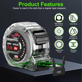 Infreecs 10M/32.8ft Tape Measure, Stainless Steel Fluorescent Tape Measure, Precision Measuring Tape, Width 25mm Retractable Double Sided Tapes, Easy To Read Self-Lock Measuring