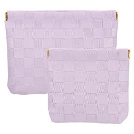 PATIKIL Small Snap Closure Pouches for Purse, 2 Sizes Mini Waterproof Leather Checkered Makeup Bag Portable No Zipper Self-Closing Travel Pocket Organizer Pouch Cosmetic Bag, Purple