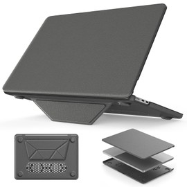 HXCASEAC Case Compatible with MacBook Air 13.6 inch Case 2025 2024 2022 with Foldable Stand, Anti-Scratching Protective Hard Shell Cover for M4 M3 M2 A3240, A3113, A2681 PU Leather, Gray