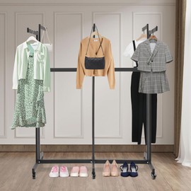 kunghei 62in-Retail Clothing & Garment Display Rack W/Wheels, Adjustable Black Boutique Dress Rack, Multi Rod Display Clothes Hanging Rack for Home, Commercial Retail, Shopping Malls, Studio, Photo