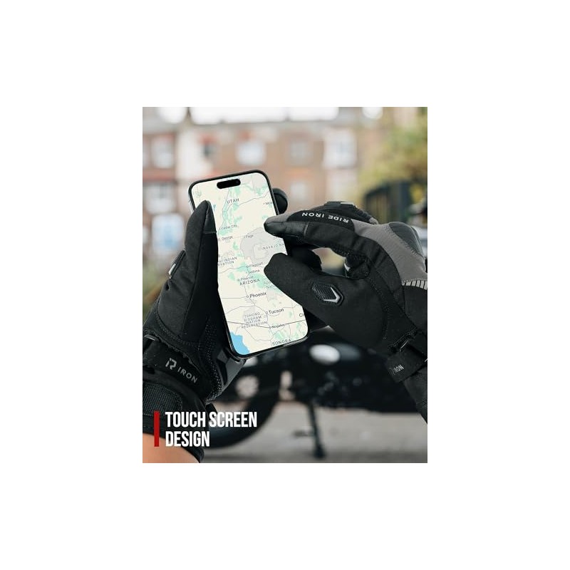 RIDEIRON Men's Winter Motorcycle Gloves, Warm & Waterproof, Touch Screen,
