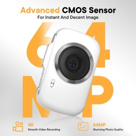 4K Digitalkamera 64MP 18x Digitalzoom 2,8 Zoll großer Bildschirm inklusive 64G TF Karte 1 Akku 1usb Kabel 2 Woven Lanyard für Anfänger Student und Teenager (Weiß)