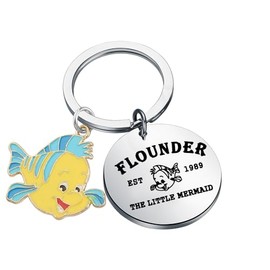 Mermaid Movie Merchandise Gift Flounder Lovers Keychain WDW Trip Gift Princess Ariel Gift Cartoon Character Gift For Friends (CA-Flounder1989KS)