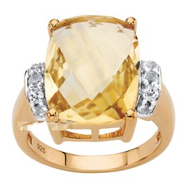 PalmBeach Gold-Plated or Sterling Silver Emerald Cut Genuine Gemstone and Round Genuine Tanzanite Cocktail Ring Size 8