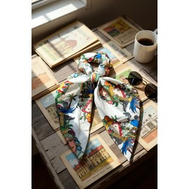 Sizilianisches Haargummi, traditioneller Wagen-Druck, Folkloristisches Muster, Haar-Accessoire aus Stoff, mehrfarbig (weiß-dunkelbraun)