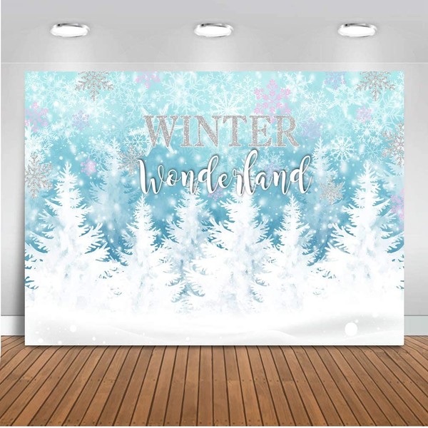 Mocsicka Winter Wonderland Backdrop Blue Snowflake Winter Onerderland Background Cotton